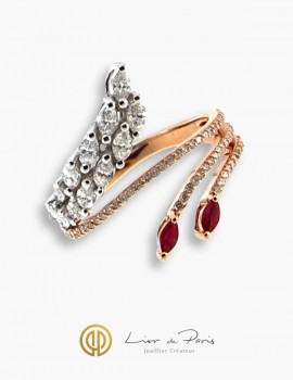 Bague Rubis Or Blanc & Rose 18K, Diamants