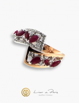 Pink & White Gold Ring 18K, Rubies, Diamonds