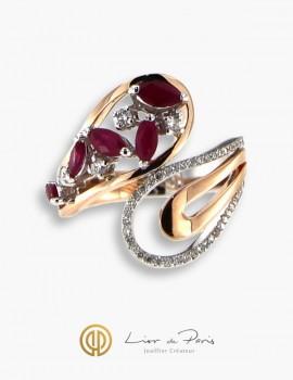 Diamonds Pink & White Gold Ring 18K , Rubies