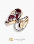 18K Pink & White Gold Ring, Rubies, Diamonds