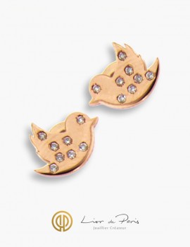 18K Pink Gold Earrings, Diamonds