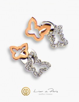 Boucle d'Oreilles Or Blanc & Rose 18K, Diamants