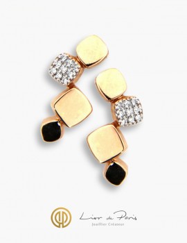 18K Pink Gold Earrings, Diamonds