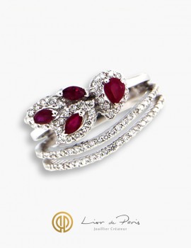 18K White Gold Ring, Rubies, Diamonds