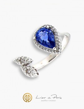 18K White Gold Ring, Sapphire &  Diamonds