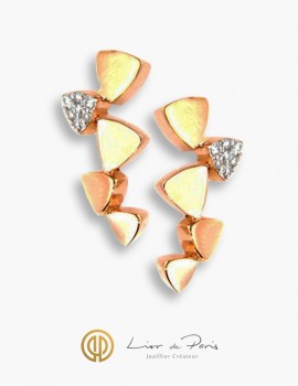 18K Pink Gold Earrings, Diamonds