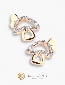 18K Pink Gold Earrings, Diamonds