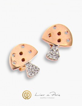 18K Pink Gold Earrings, Diamonds