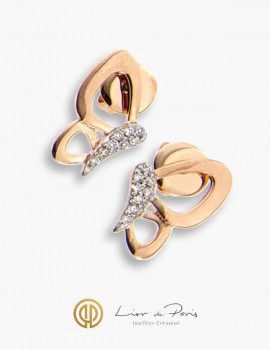 18K Pink Gold Earrings, Diamonds