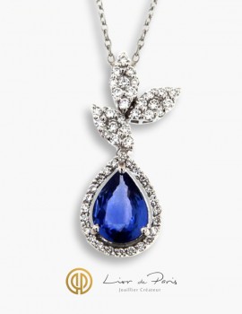 18K White Gold Necklace, Sapphire &  Diamonds