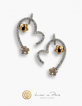 Boucle d'Oreilles Or Blanc & Rose 18K, Diamants