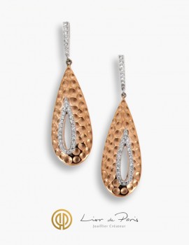 Boucle d'Oreilles Or Blanc & Rose 18K, Diamants