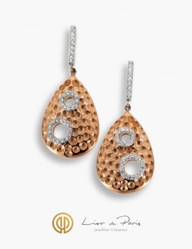 Boucle d'Oreilles Or Blanc & Rose 18K, Diamants