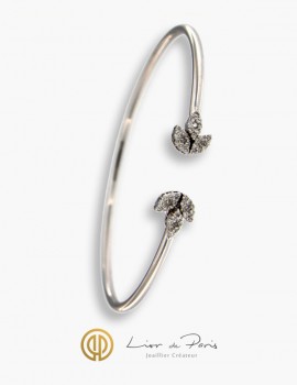 Bracelet Or Blanc Rigide 18K, Diamants