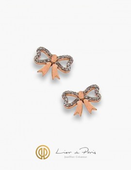 18K Pink Gold Earrings, Diamonds