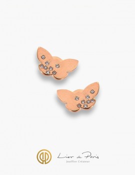 18K Pink Gold Earrings, Diamonds