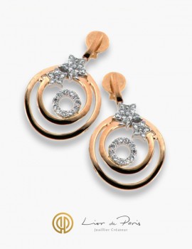 Boucle d'Oreilles Or Blanc & Rose 18K, Diamants