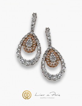 Boucle d'Oreilles Or Blanc & Rose 18K, Diamants